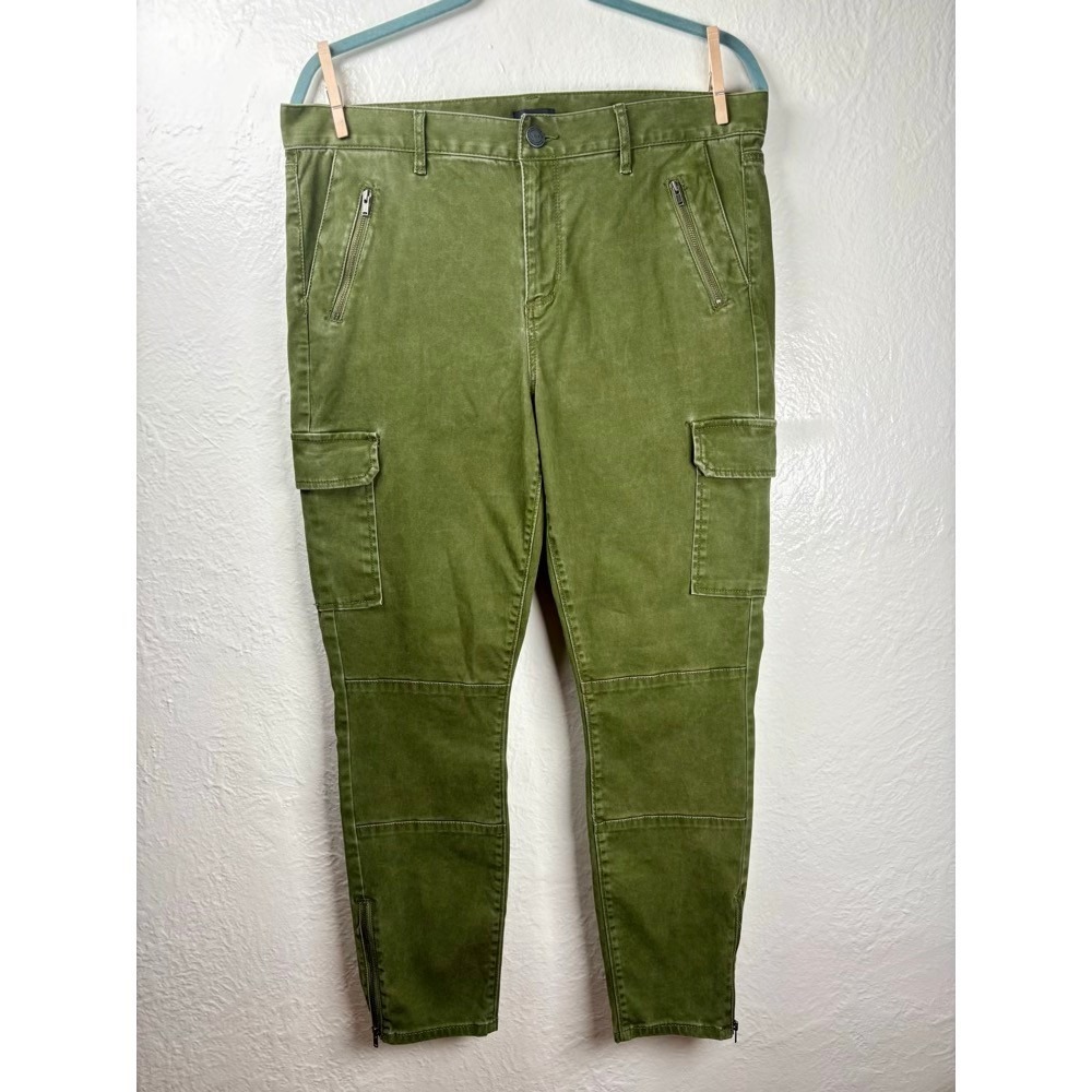 Loft Cargo Pants Women 12 Olive Green Utility Ankle Zip‎ Tapered Leg Earthy Gorp